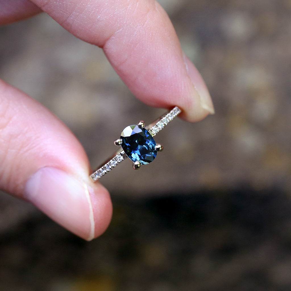 Pavé Solitaire - Natural Sapphire Ring