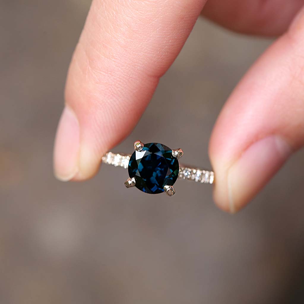 Pavé Solitaire - Natural Sapphire Ring