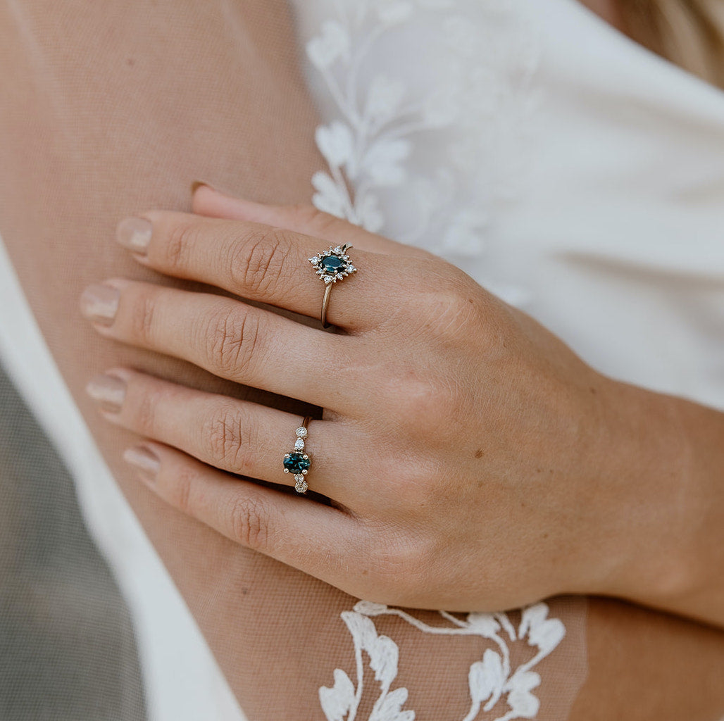 Mini Sunray Halo Sapphire ring - 0.65ct oval sapphire