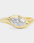 Sculpture curvy gold signet ring with a marquise diamond