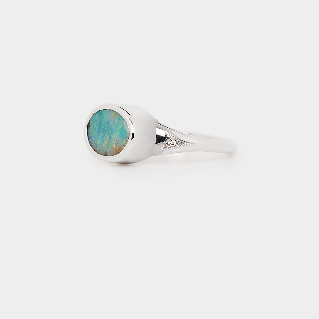 Boulder Opal Ring, Sterling Silver Opal Ring, Natural Boulder Opal Jewelry, Opal and Diamond Ring, Sterling Silver Gemstone Jewelry.