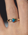 Triangle Black Opal Ring, 9k Gold Opal Ring, Solid Black Opal Jewelry, Opal and Diamond Ring, 9k Gold Gemstone Jewelry.