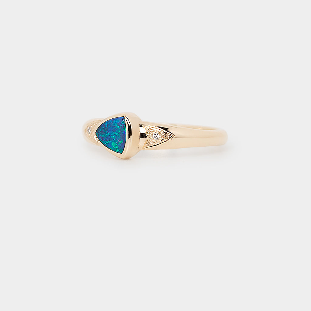 Duo Arrows Triangle Black Opal Ring