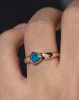 Triangle Black Opal Ring, 9k Gold Opal Ring, Solid Black Opal Jewelry, Opal and Diamond Ring, 9k Gold Gemstone Jewelry.