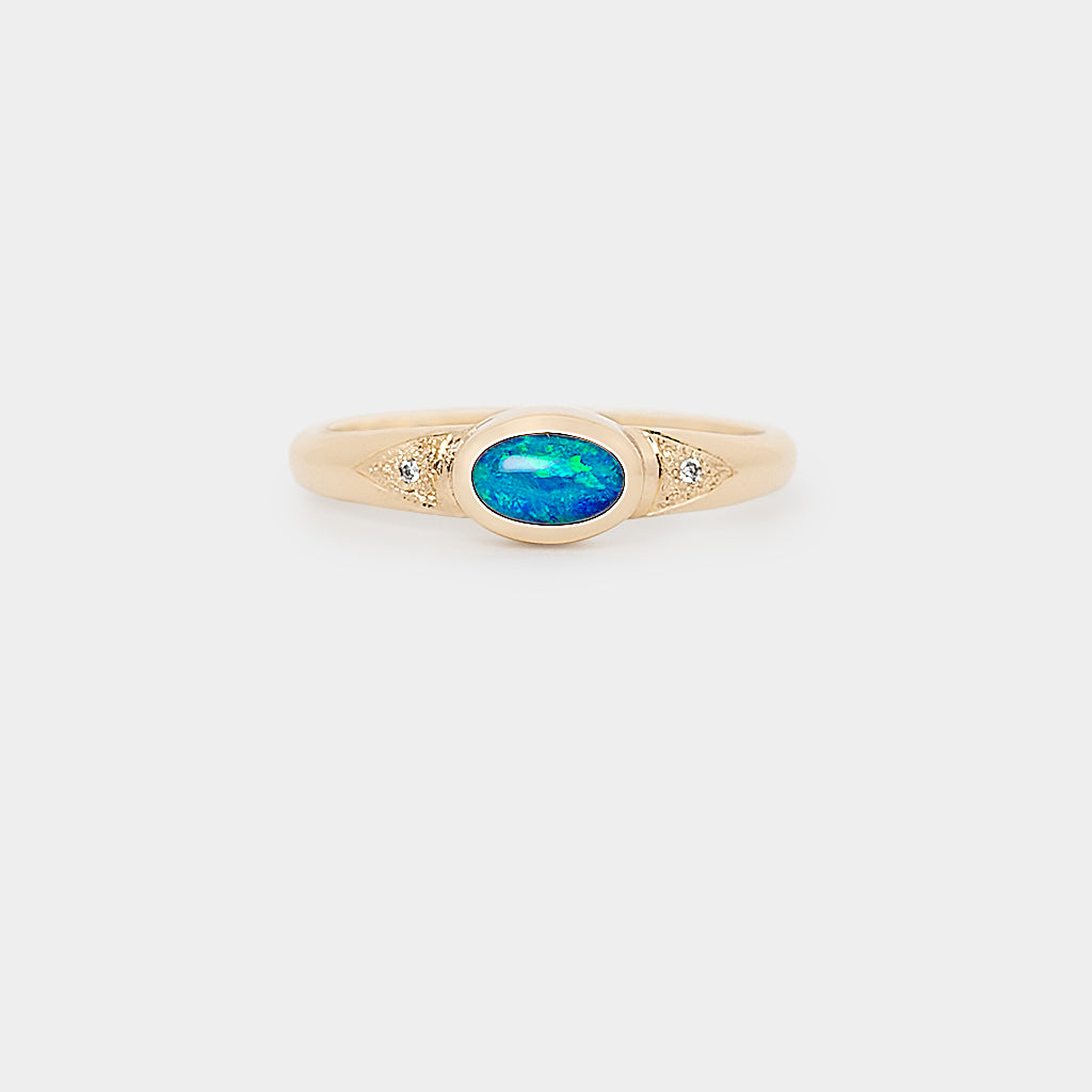 Boulder Opal Ring, 9k Gold Opal Ring, Solid boulder Opal Jewelry, Opal and Diamond Ring, 9k Gold Gemstone Jewelry.