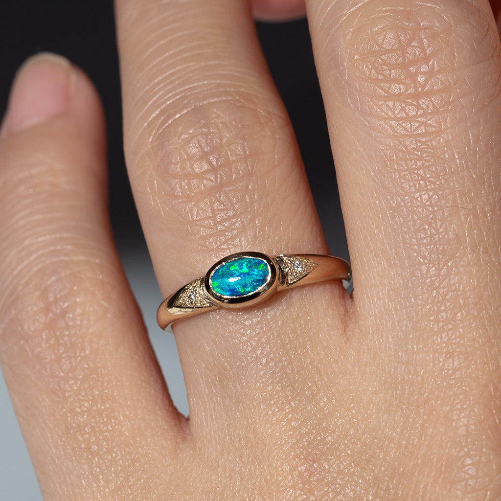 Boulder Opal Ring, 9k Gold Opal Ring, Solid boulder Opal Jewelry, Opal and Diamond Ring, 9k Gold Gemstone Jewelry.