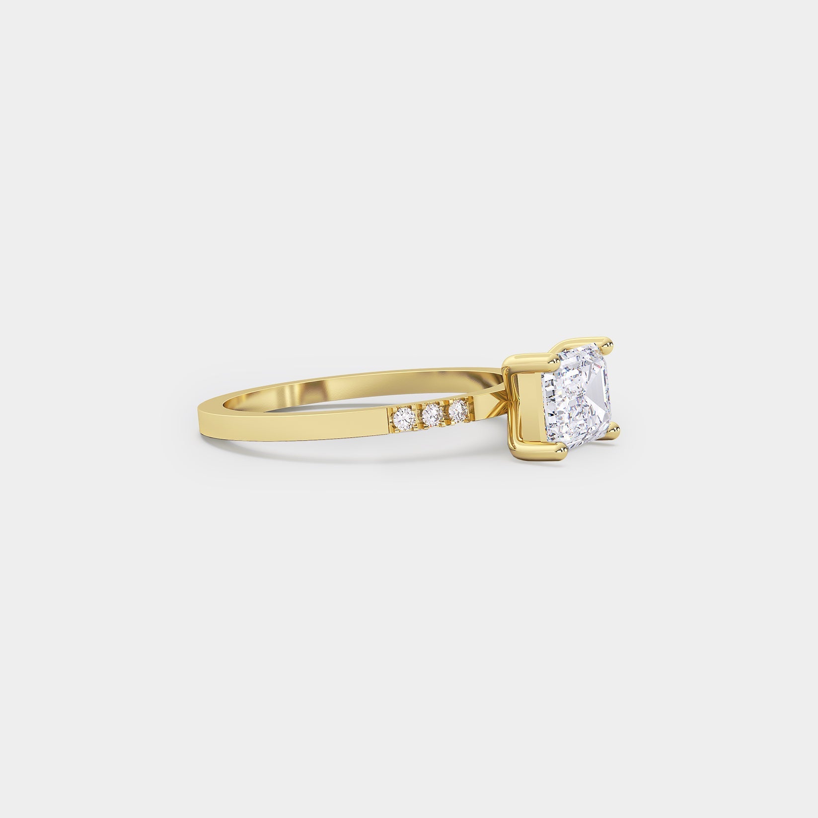East-West Pavé Solitaire Diamond Ring - Emerald Cut Lab Diamond