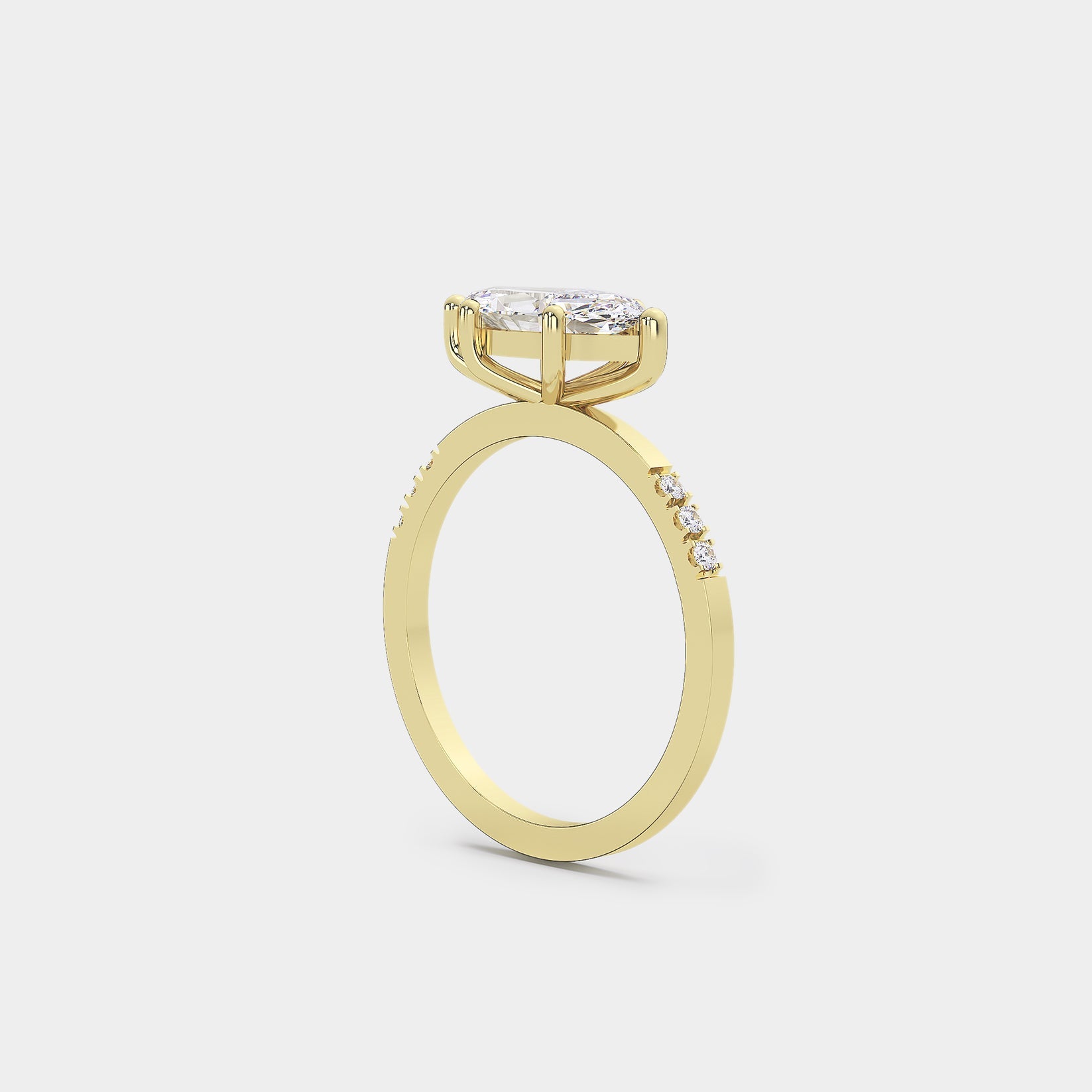 East-West Pavé Solitaire Diamond Ring - Marquise Lab Diamond