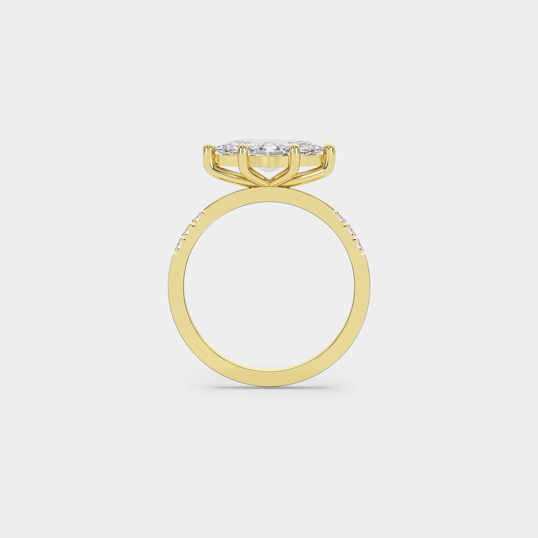 East-West Pavé Solitaire Diamond Ring - Marquise Lab Diamond