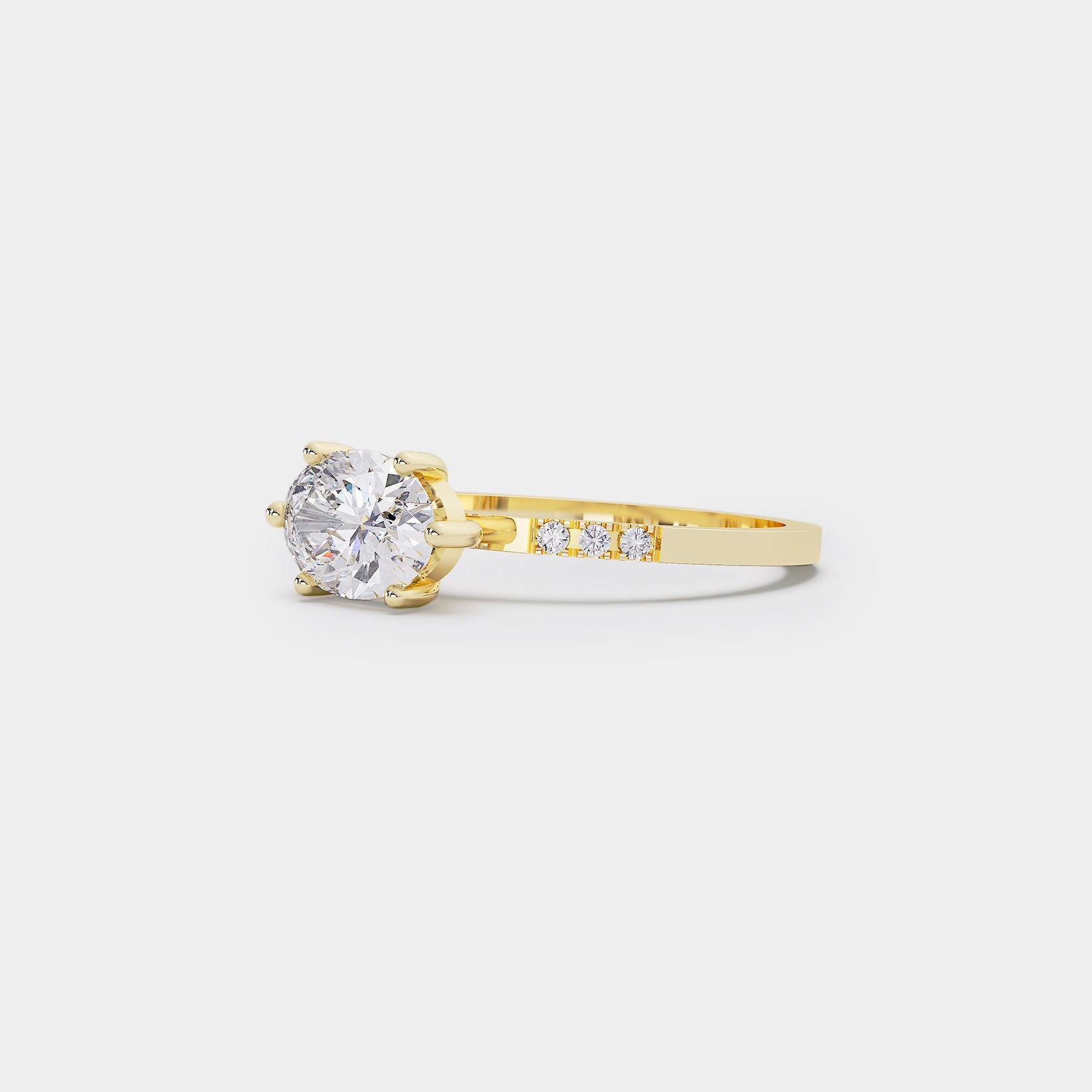 East-West Pavé Solitaire Diamond Ring - Oval Lab Diamond