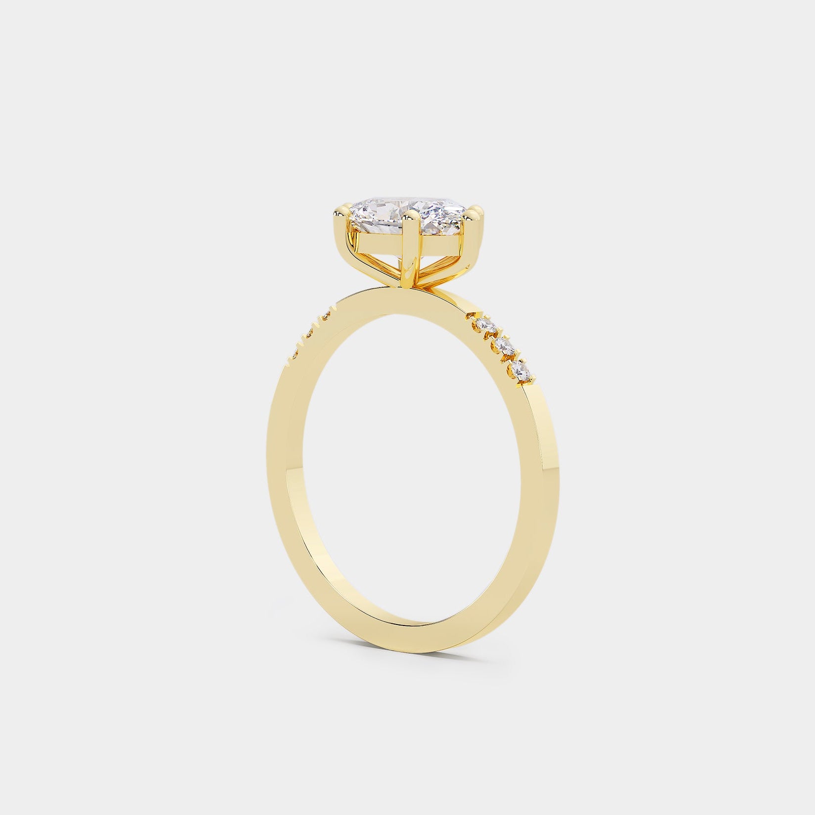 East-West Pavé Solitaire Diamond Ring - Oval Lab Diamond