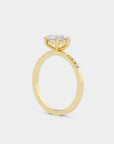 East-West Pavé Solitaire Diamond Ring - Oval Lab Diamond