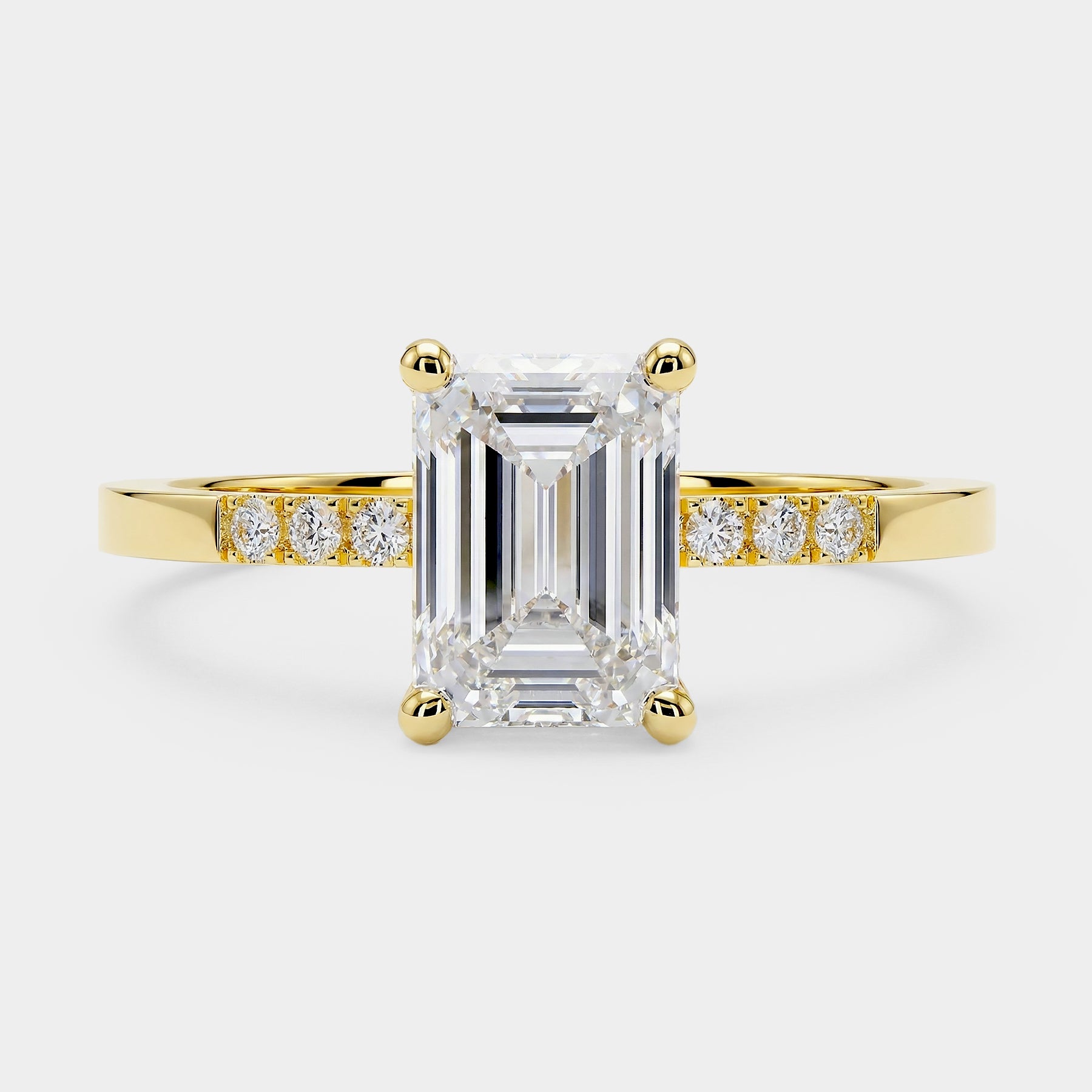 Pavé Solitaire Diamond Ring - Emerald Cut Lab Diamond