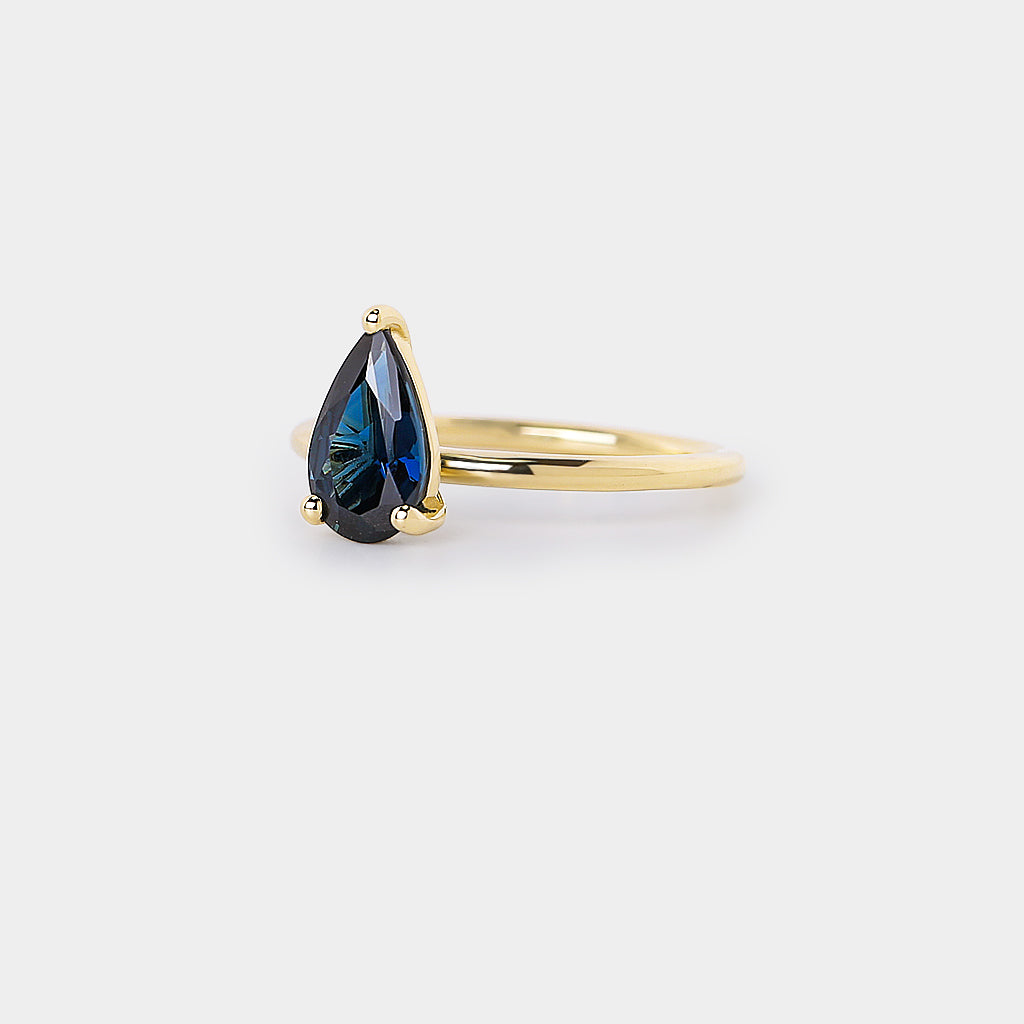Sapphire plain band ring - 1.47ct pear sapphire