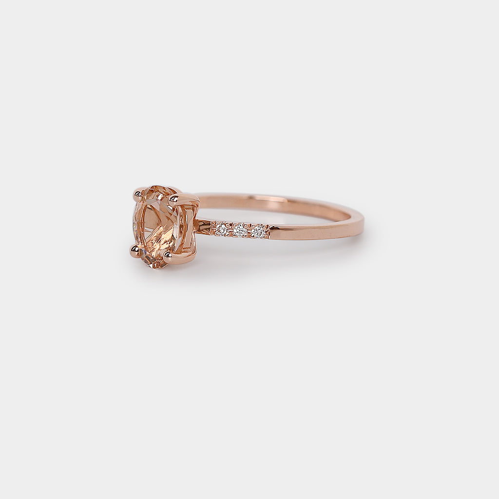 Peach morganite solitaire ring - 1.03ct oval morganite