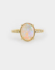 Opal solitaire Ring - 1.57ct oval rainbow white opal