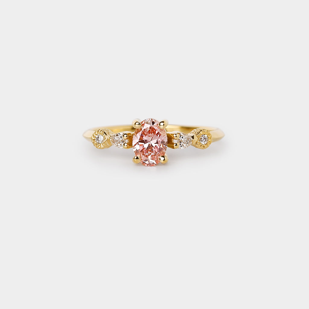 Astra engagement ring - 0.54ct oval Lab pink diamond &amp; natural diamonds