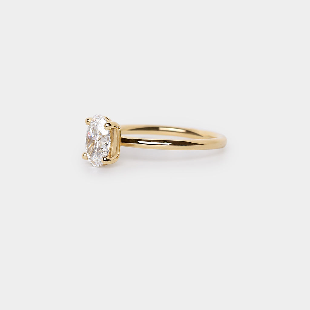 Ritual solitaire plain band ring - 1.0ct oval lab white diamond