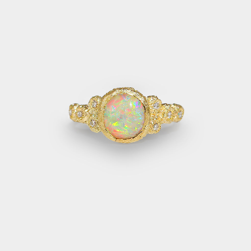 Meteorite Ring - Rainbow White Opal