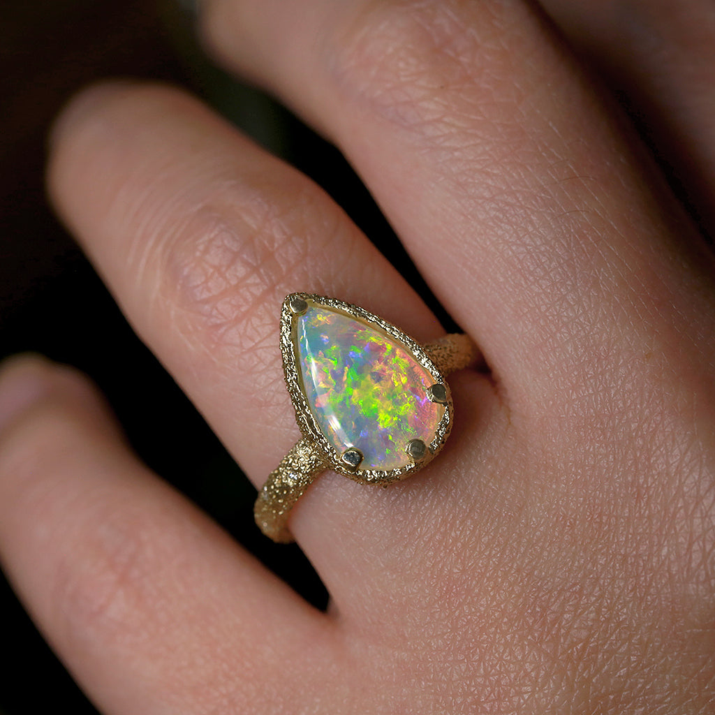 Galaxy opal ring - 1.58ct pear crystal opal