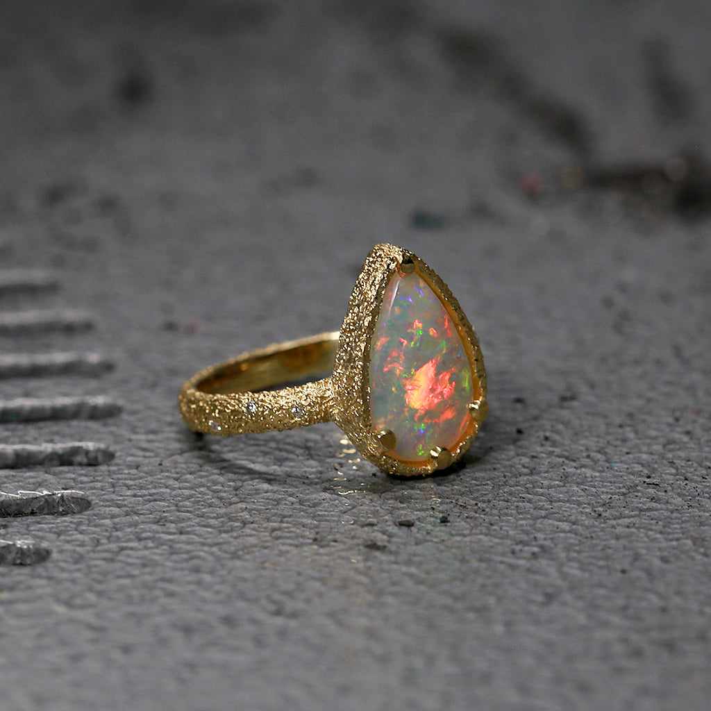 Galaxy opal ring - 1.58ct pear crystal opal