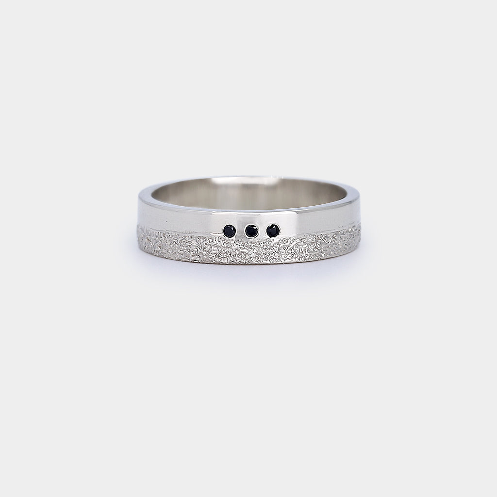 Black Diamonds Half Textured Band - natural black diamond