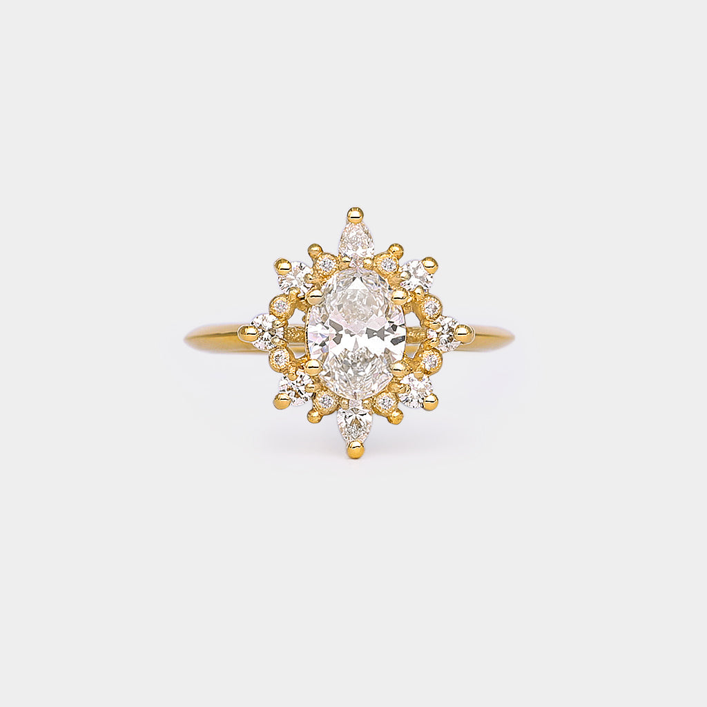 Sunray Halo Diamond ring - oval natural white diamond