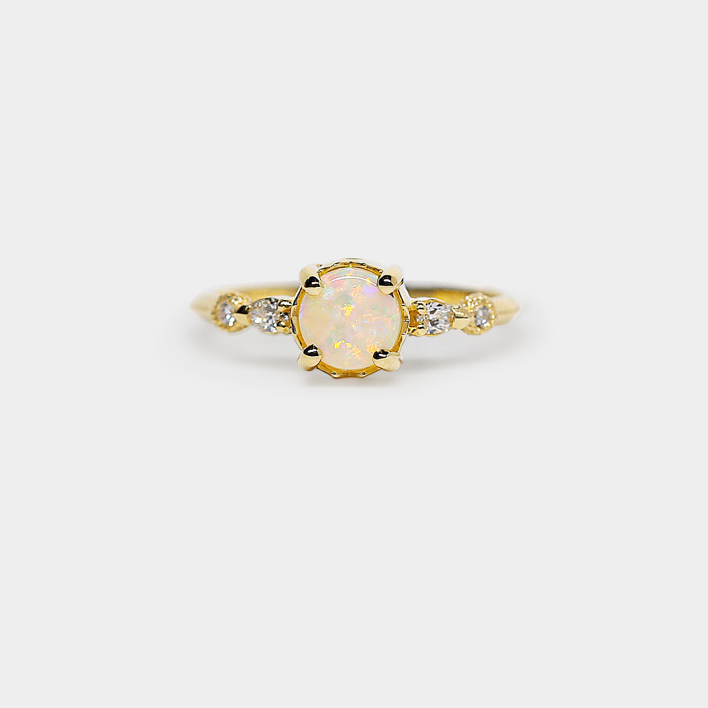 Astra opal Ring - 6mm round white opal