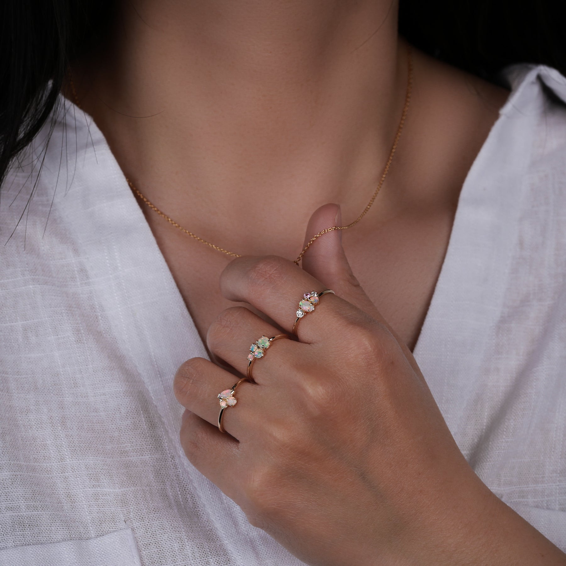 Opal petal cluster ring