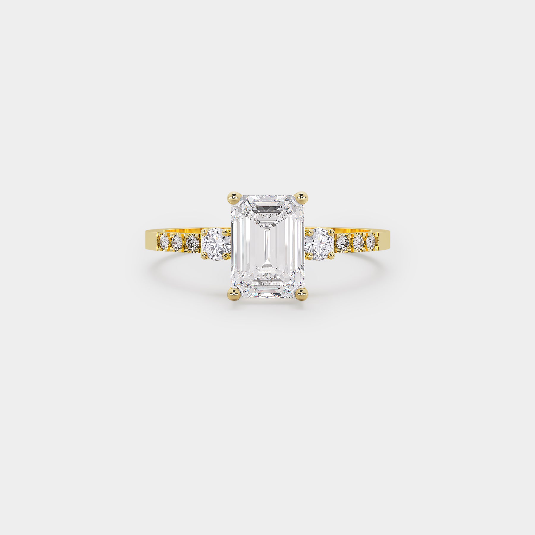 Pavé Trilogy Diamond Ring - Emerald Cut Lab Diamond