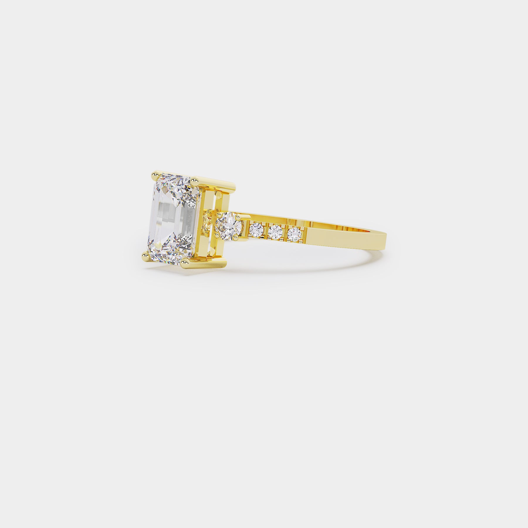 Pavé Trilogy Diamond Ring - Emerald Cut Lab Diamond
