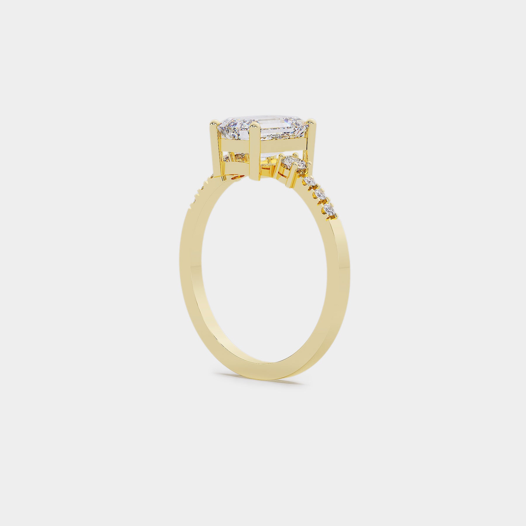 Pavé Trilogy Diamond Ring - Emerald Cut Lab Diamond