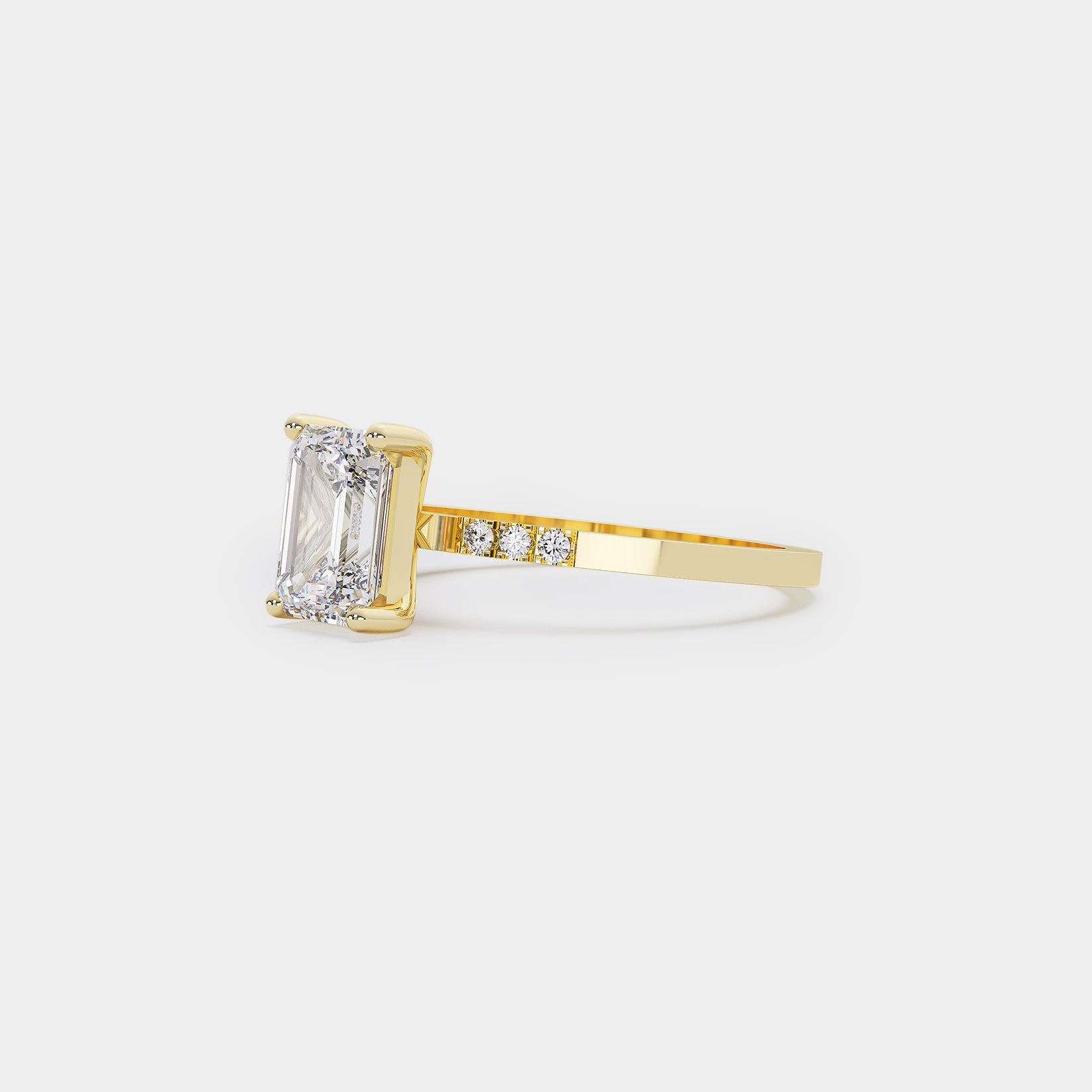 Pavé Solitaire Diamond Ring - Emerald Cut Lab Diamond