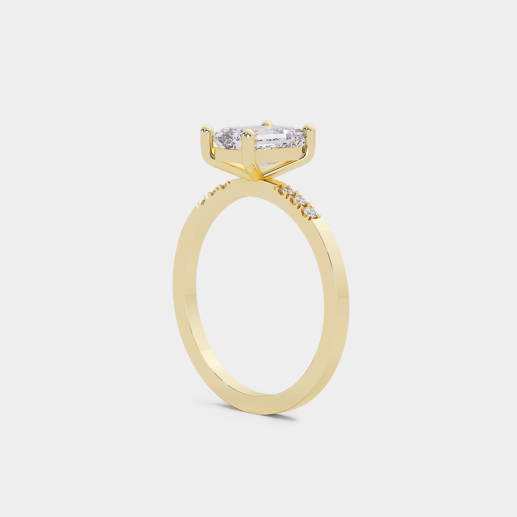 Pavé Solitaire Diamond Ring - Emerald Cut Lab Diamond