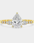 Pavé Trilogy Diamond Ring - Pear Lab Diamond