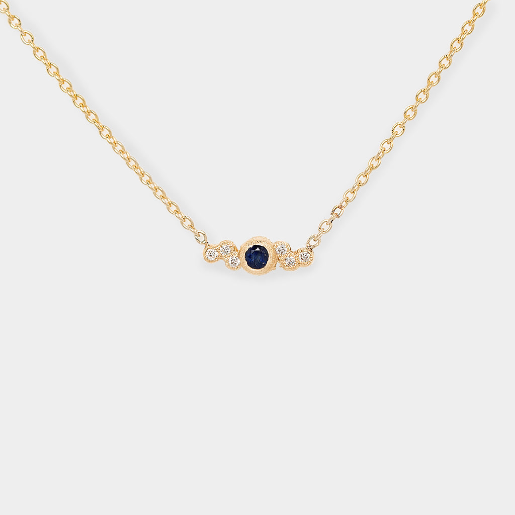 Blue Sapphire Necklace, Meteorite Texture Setting, 9k Gold Sapphire Jewelry, Sapphire and Diamond Necklace, Petite Gold Necklace, Natural Sapphire Necklace.