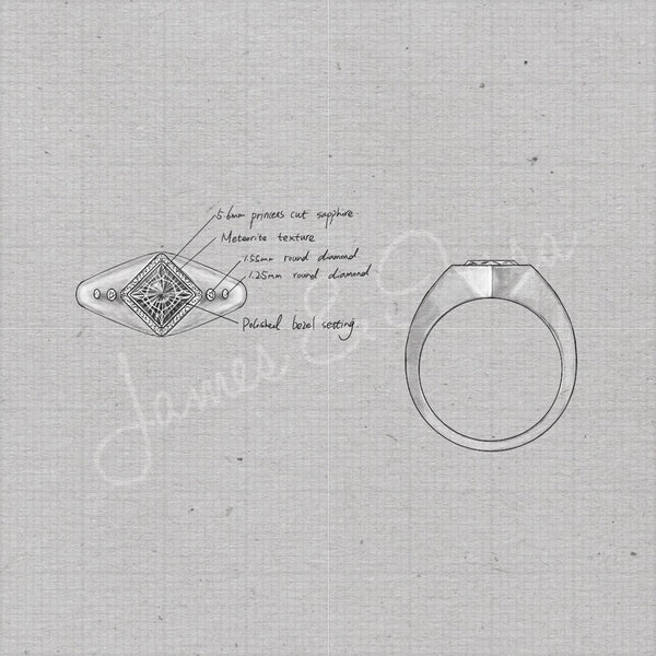 Signet sapphire ring sketch