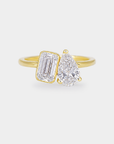 Toi et Moit Diamond Ring - 1.01ct Pear Lab Diamond + 1.06ct Emerald Lab Diamond