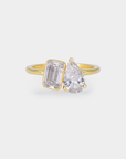 Toi et Moit Diamond Ring - 1.01ct Pear Lab Diamond + 1.06ct Emerald Lab Diamond