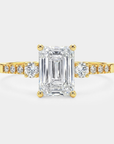Pavé Trilogy Diamond Ring - Emerald Cut Lab Diamond
