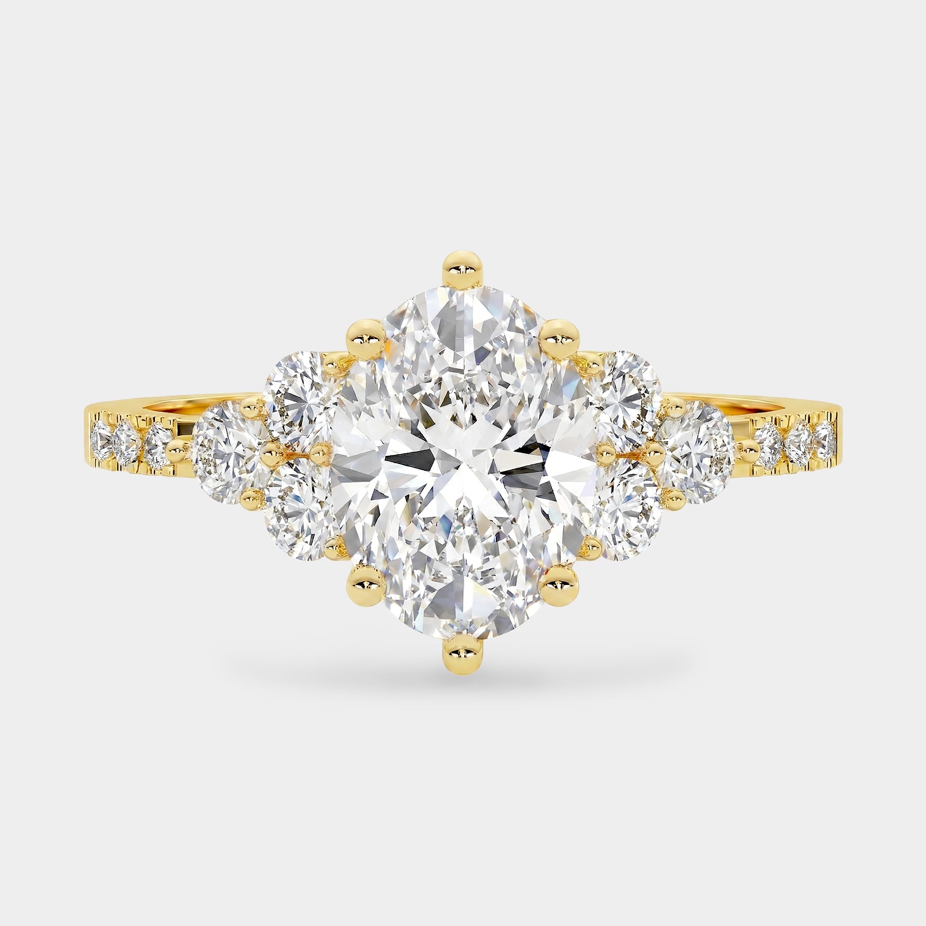 Cluster oval diamond ring on hand - James and Irisa