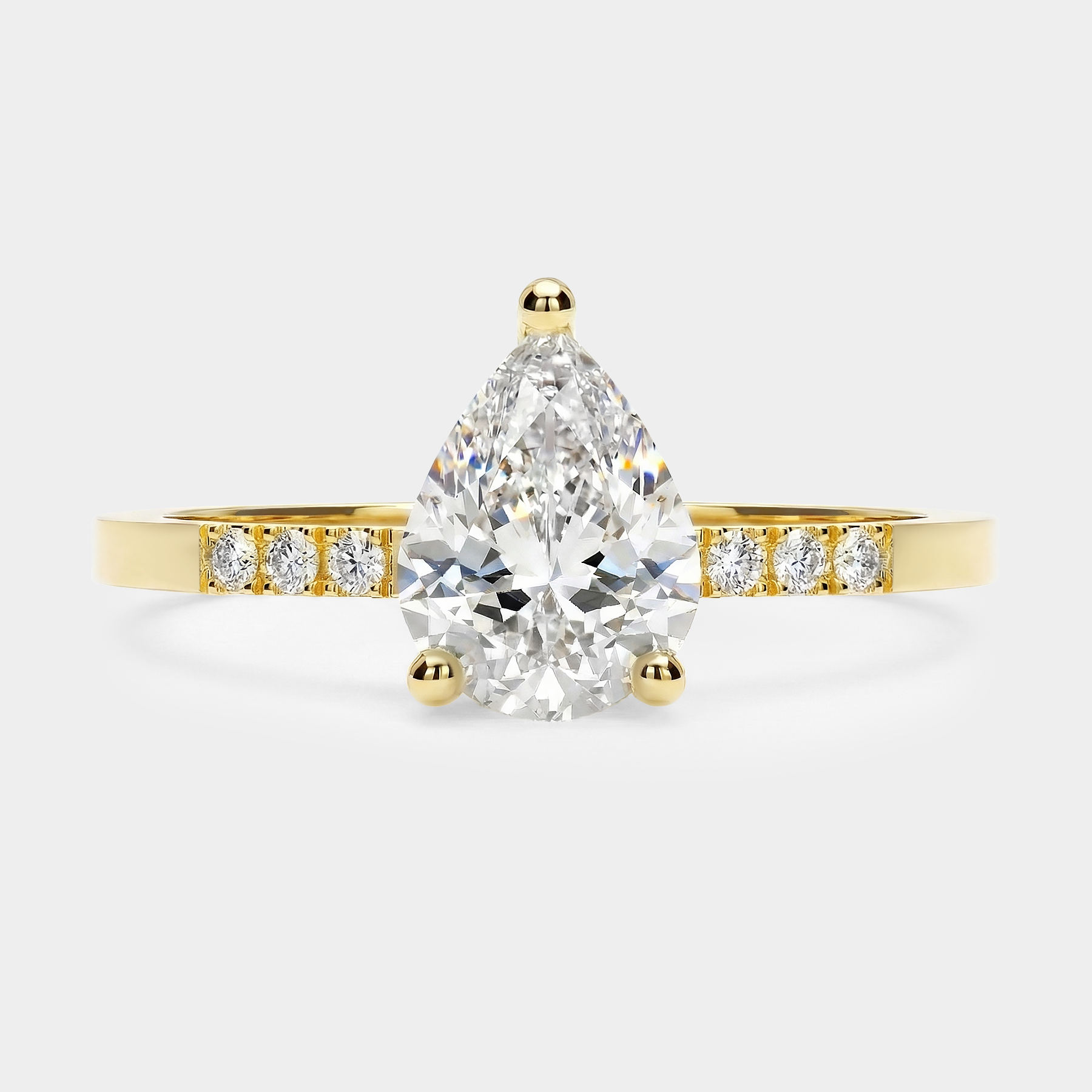 Pavé Solitaire Diamond Ring - Pear Cut Lab Diamond