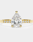 Pavé Solitaire Diamond Ring - Pear Cut Lab Diamond