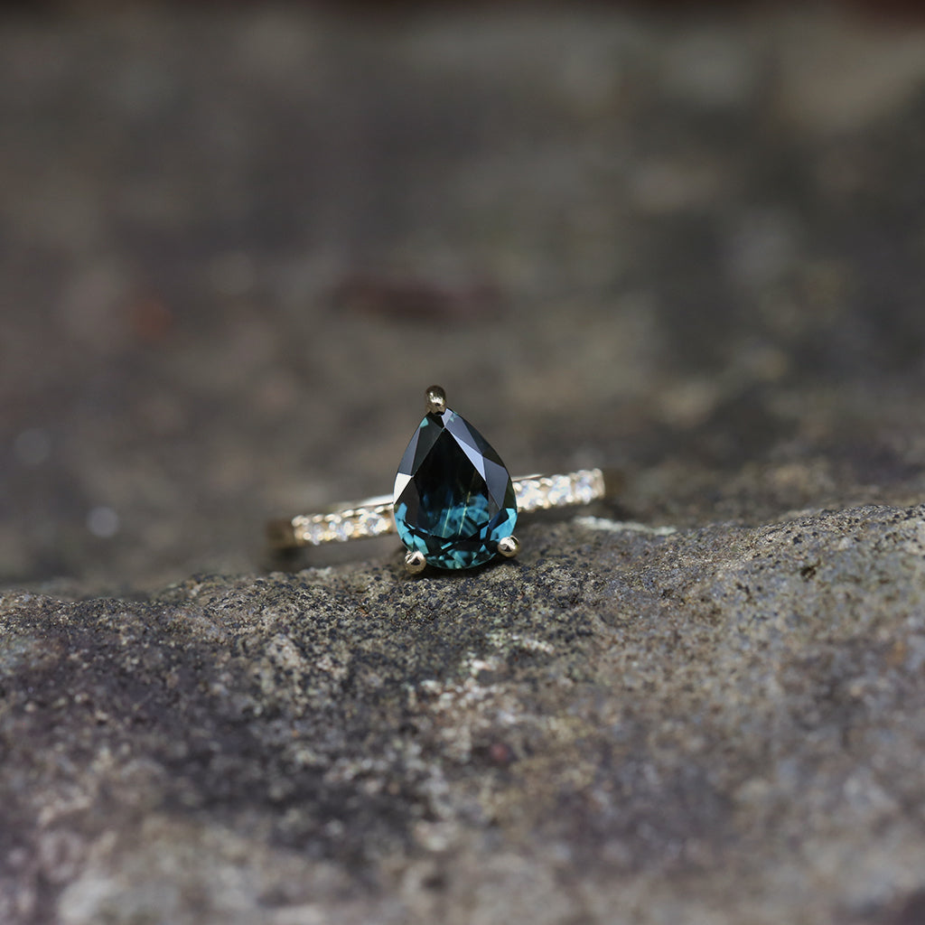 Pavé Solitaire - Natural Sapphire Ring