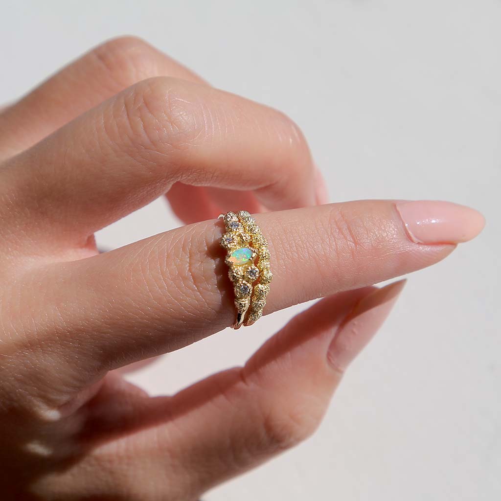 Meteorolite Marquise Opal Diamond Ring (14K) - James & Irisa Jewellery