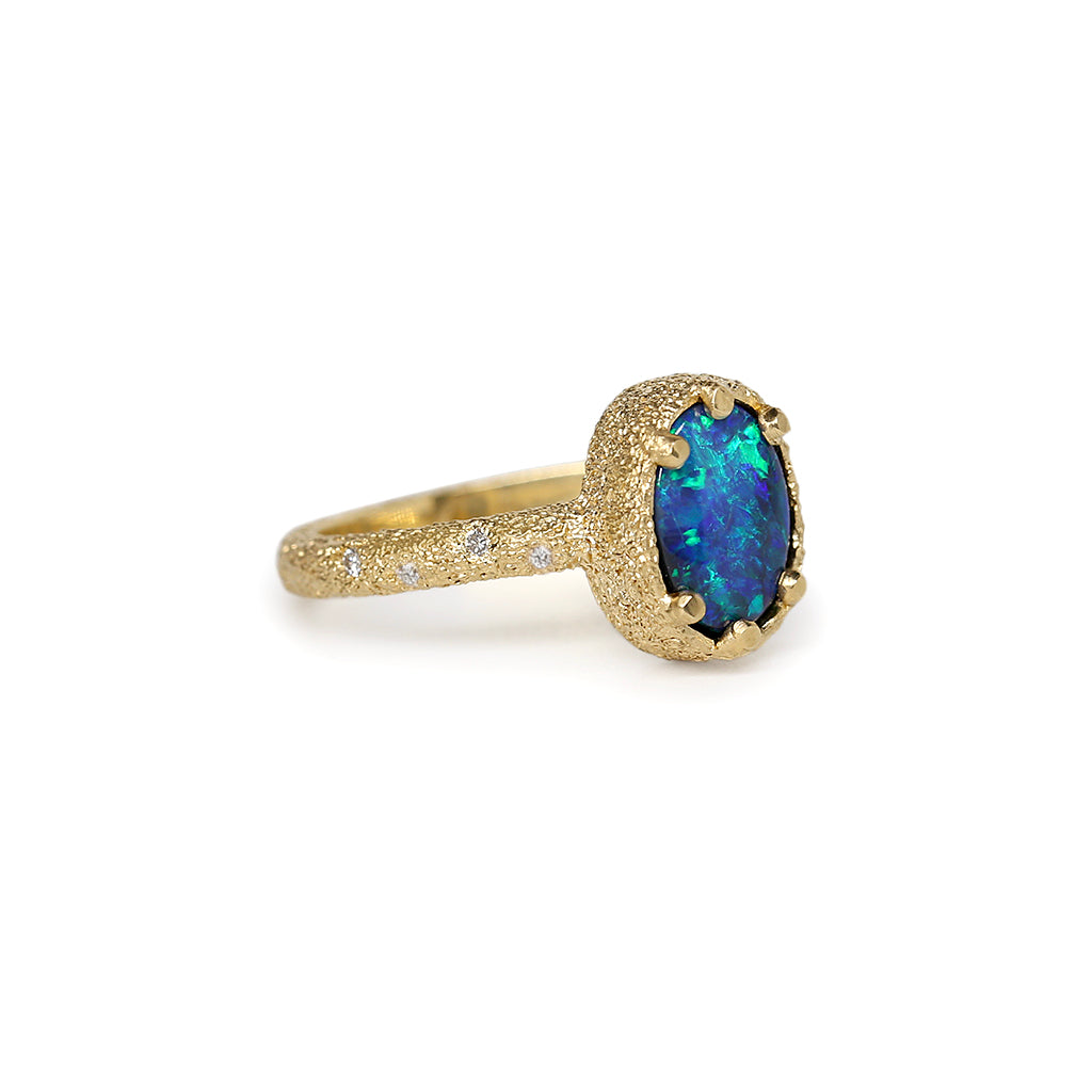 Galaxy solid black opal ring 1