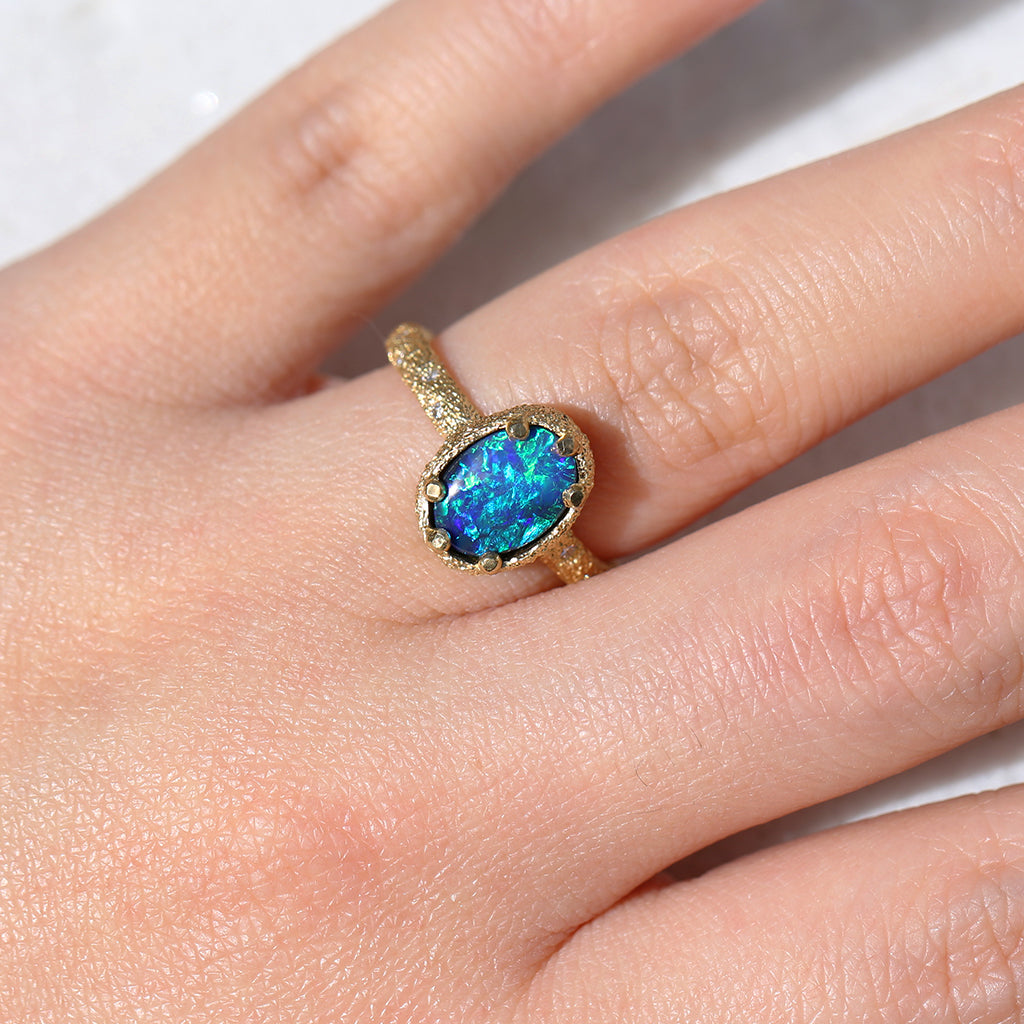 Galaxy solid black opal ring 1