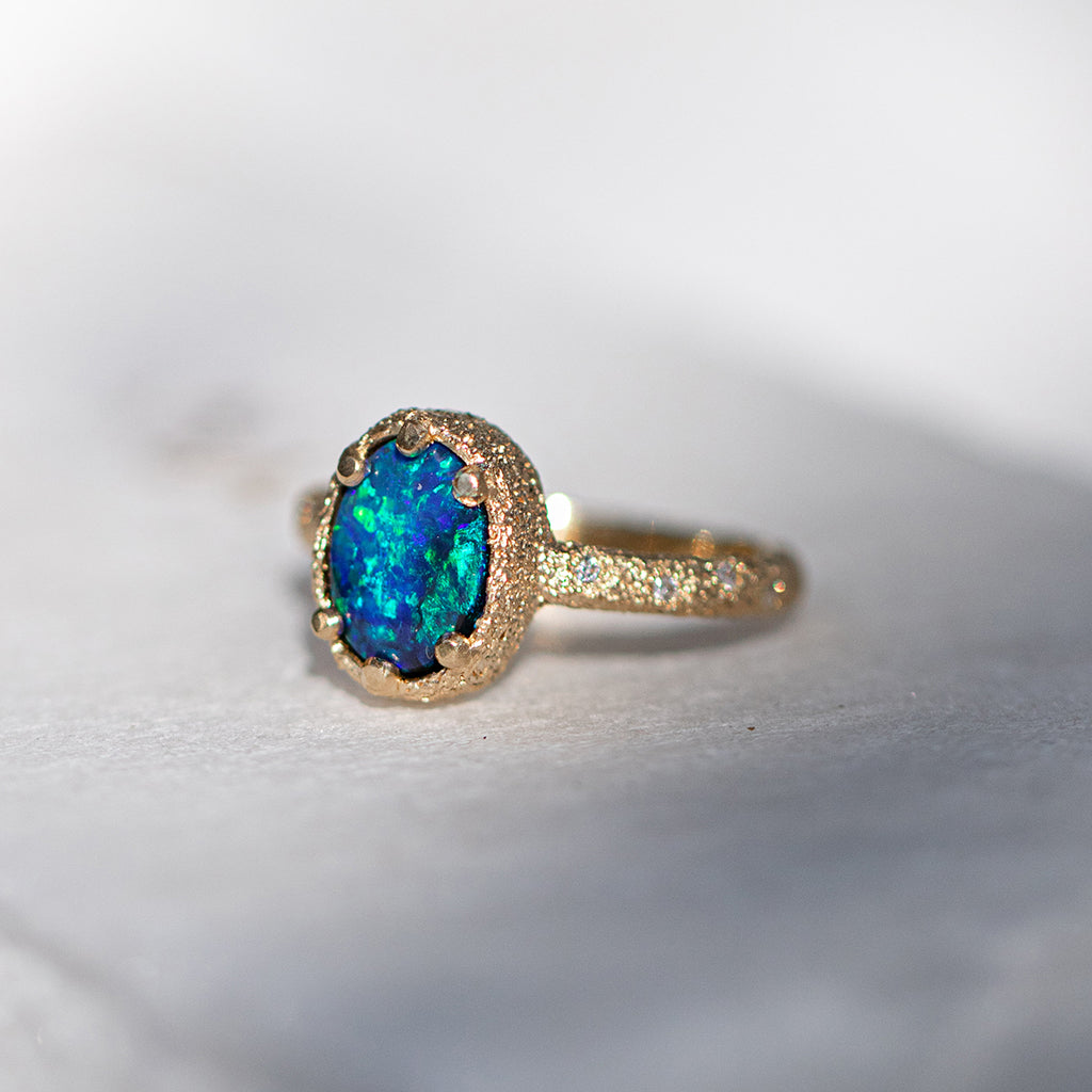 Galaxy solid black opal ring 1